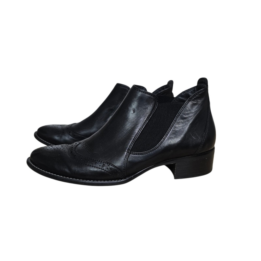 Paul Green Black Leather Wingtip Brogue Chelsea Ankle Boots UK 4.5 US 7 Low Heel